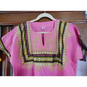 Egyptian-made Eastern-Style Long Kurta Kurti Dress Pink Gold Cotton